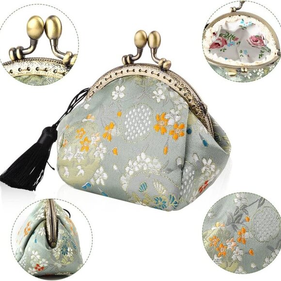 Embroider Coin Purse Vintage Wallets Canvas Change Pouch Floral Trinkets Small K - Picture 2 of 9